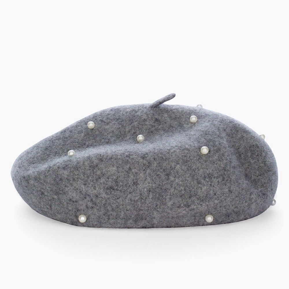 Chicos womans gray wool blend Pearl Beret hat OS